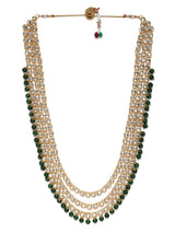 Women's Green Beads Bridal Kundan Choker and Long Necklace with Earring and Maangtikka Set