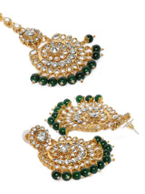 Women's Green Beads Bridal Kundan Choker and Long Necklace with Earring and Maangtikka Set