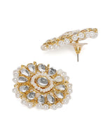Women's Gold Tone Kundan and Multistrand Pearls Choker Necklace with Earring Set