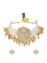 Women's Gold Tone Kundan and Multistrand Pearls Choker Necklace with Earring Set