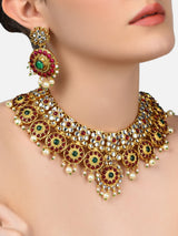 Women's Pink and Green Stones Wedding Collection Necklace with Earring Set