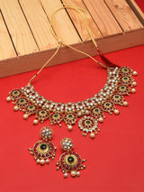 Women's Pink and Green Stones Wedding Collection Necklace with Earring Set
