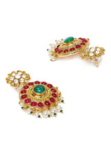 Women's Pink and Green Stones Wedding Collection Necklace with Earring Set