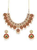 Women's Pink and Green Stones Wedding Collection Necklace with Earring Set