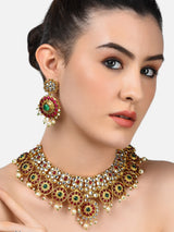 Women's Pink and Green Stones Wedding Collection Necklace with Earring Set