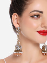 Women's Antique Gold Tone Kundan and Peach Beads Ethnic Jhumki Earring