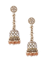 Women's Antique Gold Tone Kundan and Peach Beads Ethnic Jhumki Earring
