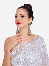 Women's Antique Gold Tone Kundan and Peach Beads Ethnic Jhumki Earring