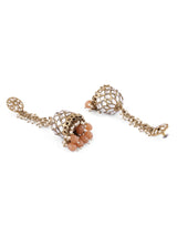 Women's Antique Gold Tone Kundan and Peach Beads Ethnic Jhumki Earring