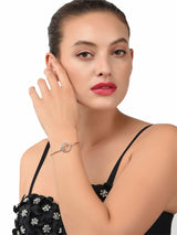 Women's Rose Gold Cubic Zirconia Contemporary Bangle Style Brass Kada