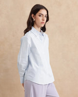Women's Zquib Grey Cuffed Sleeve Collared Neck Regular Fit Graphic Print Shirt