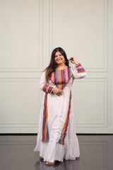 Women's White Embroidered Festive Wear Kurti