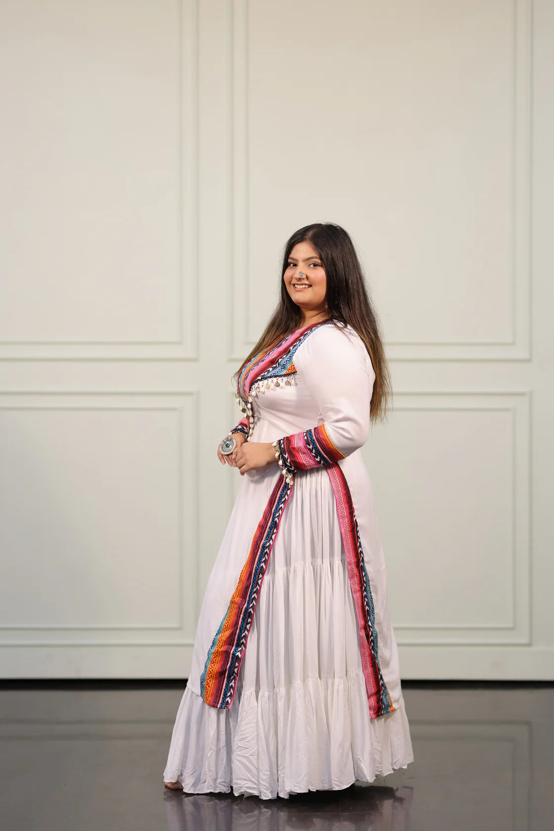 Women's White Embroidered Festive Wear Kurti