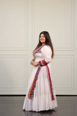 Women's White Embroidered Festive Wear Kurti