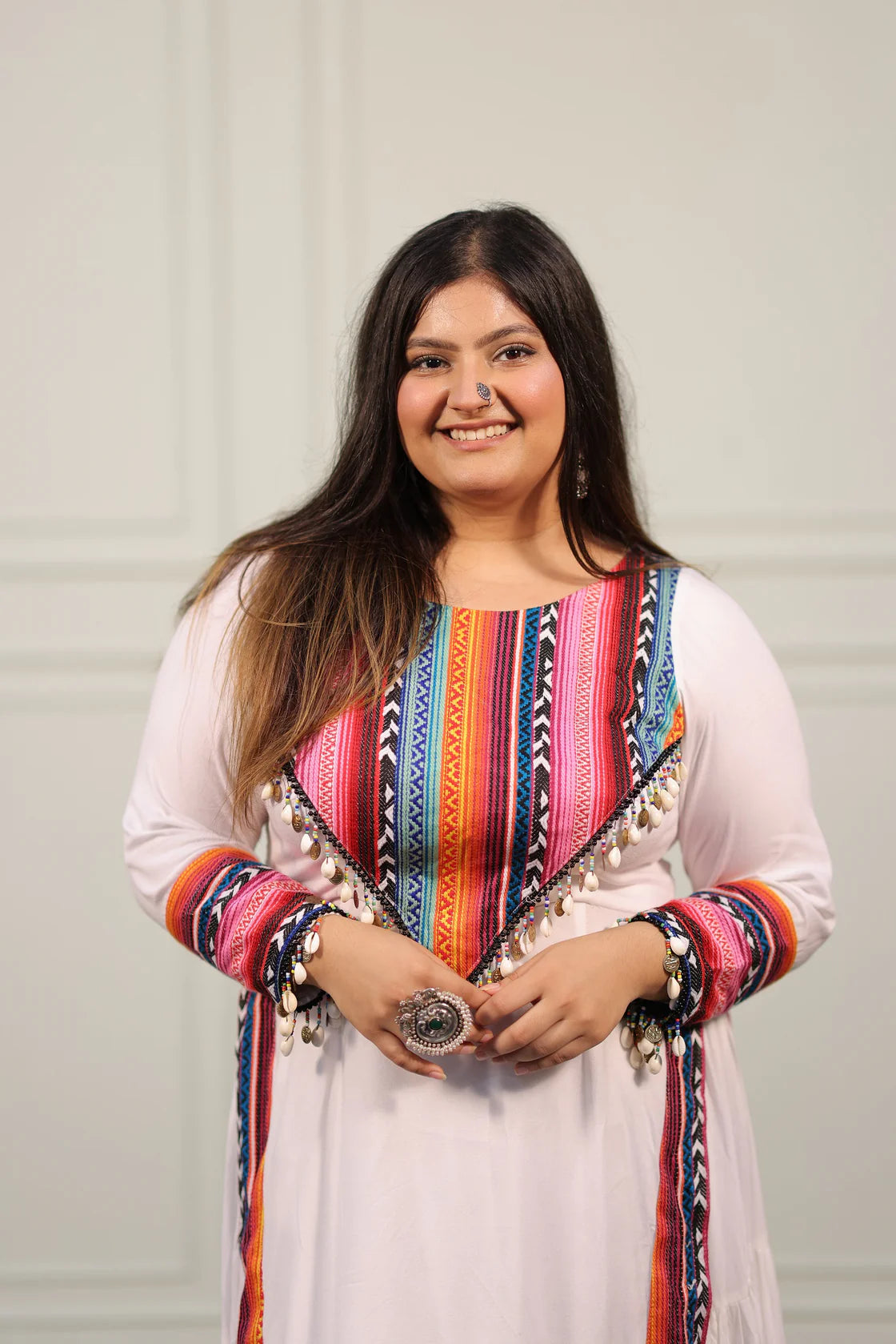 Women's White Embroidered Festive Wear Kurti