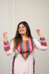 Women's White Embroidered Festive Wear Kurti
