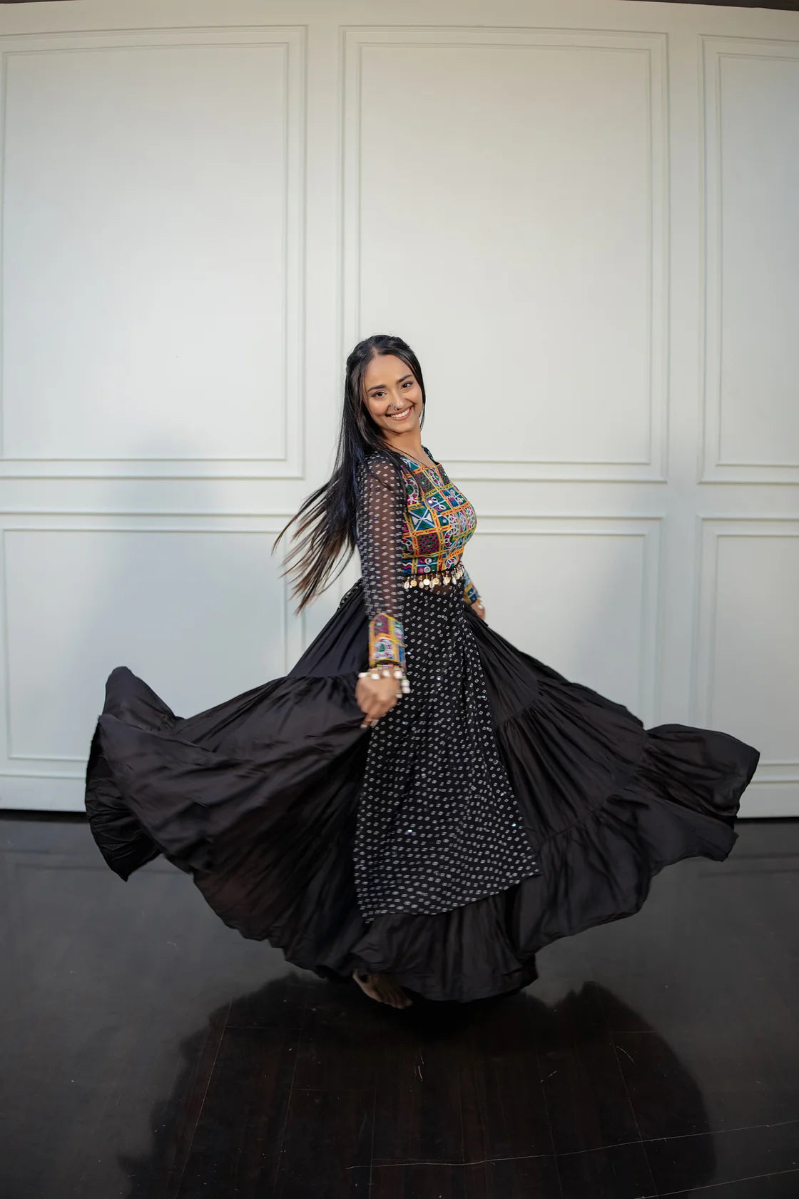 Women's Black Embroidered  Festive Wear Kurti