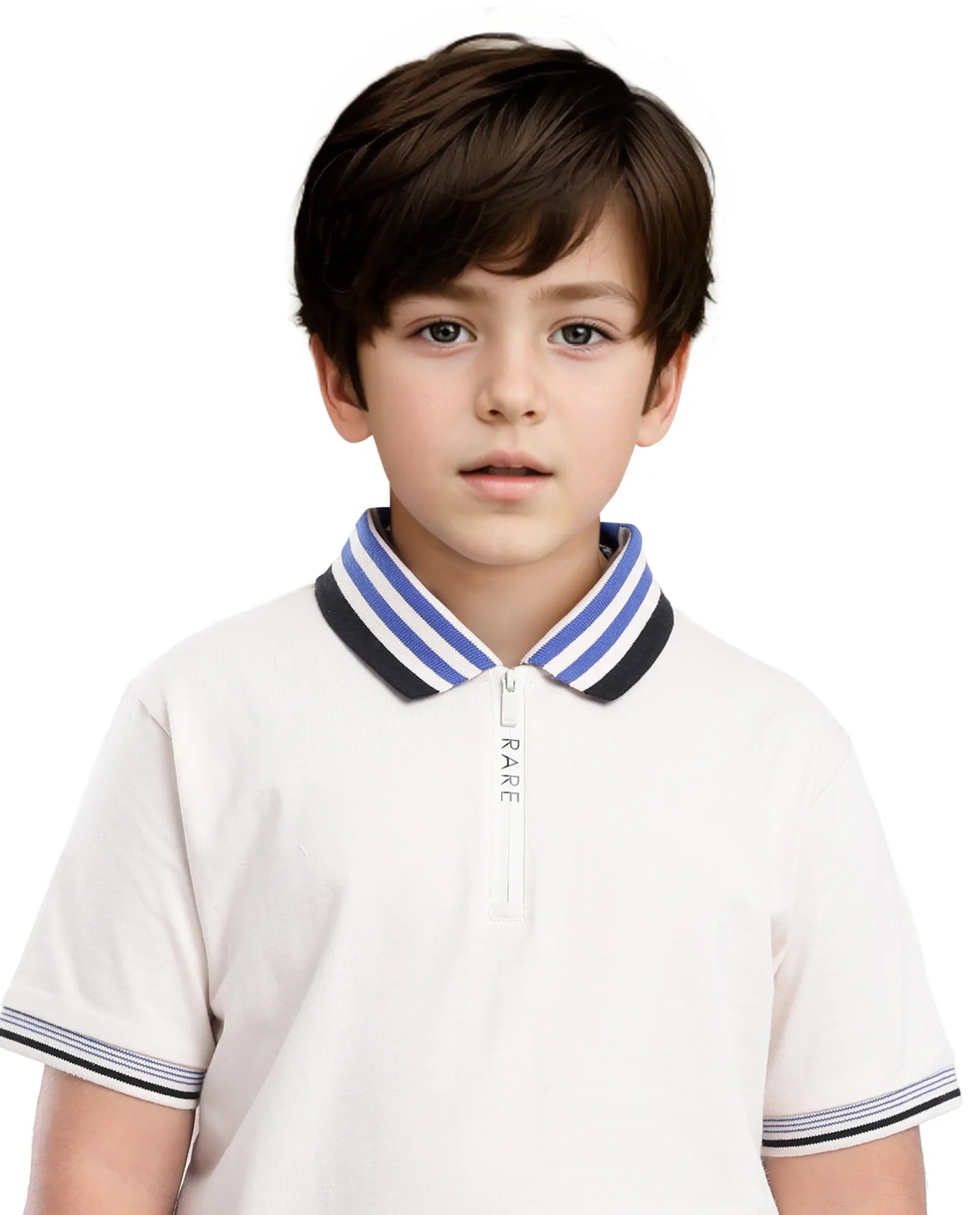 Boys White Casual Regular Fit Solid Half Sleeves Polo Tshirt