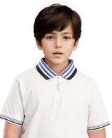 Boys White Casual Regular Fit Solid Half Sleeves Polo Tshirt