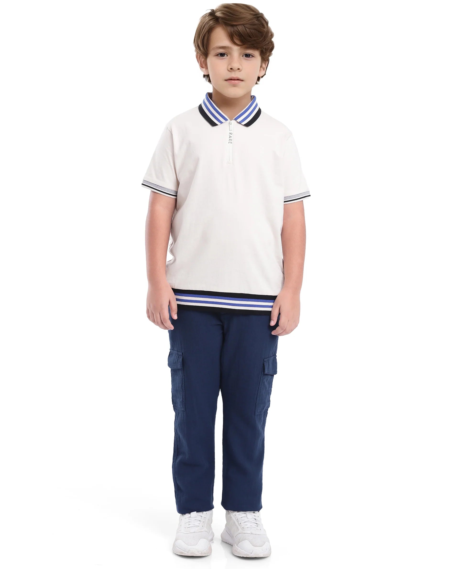 Boys White Casual Regular Fit Solid Half Sleeves Polo Tshirt