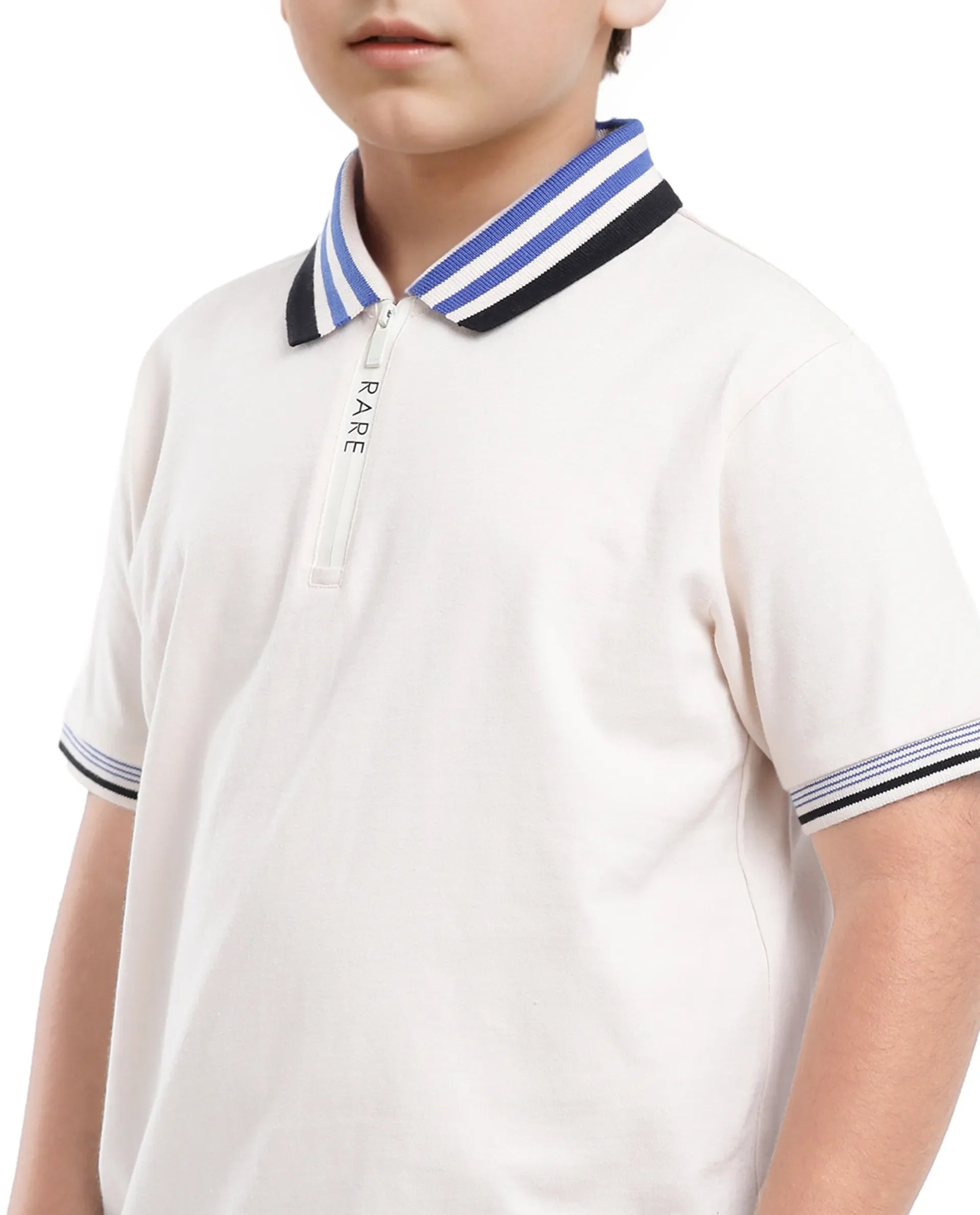 Boys White Casual Regular Fit Solid Half Sleeves Polo Tshirt