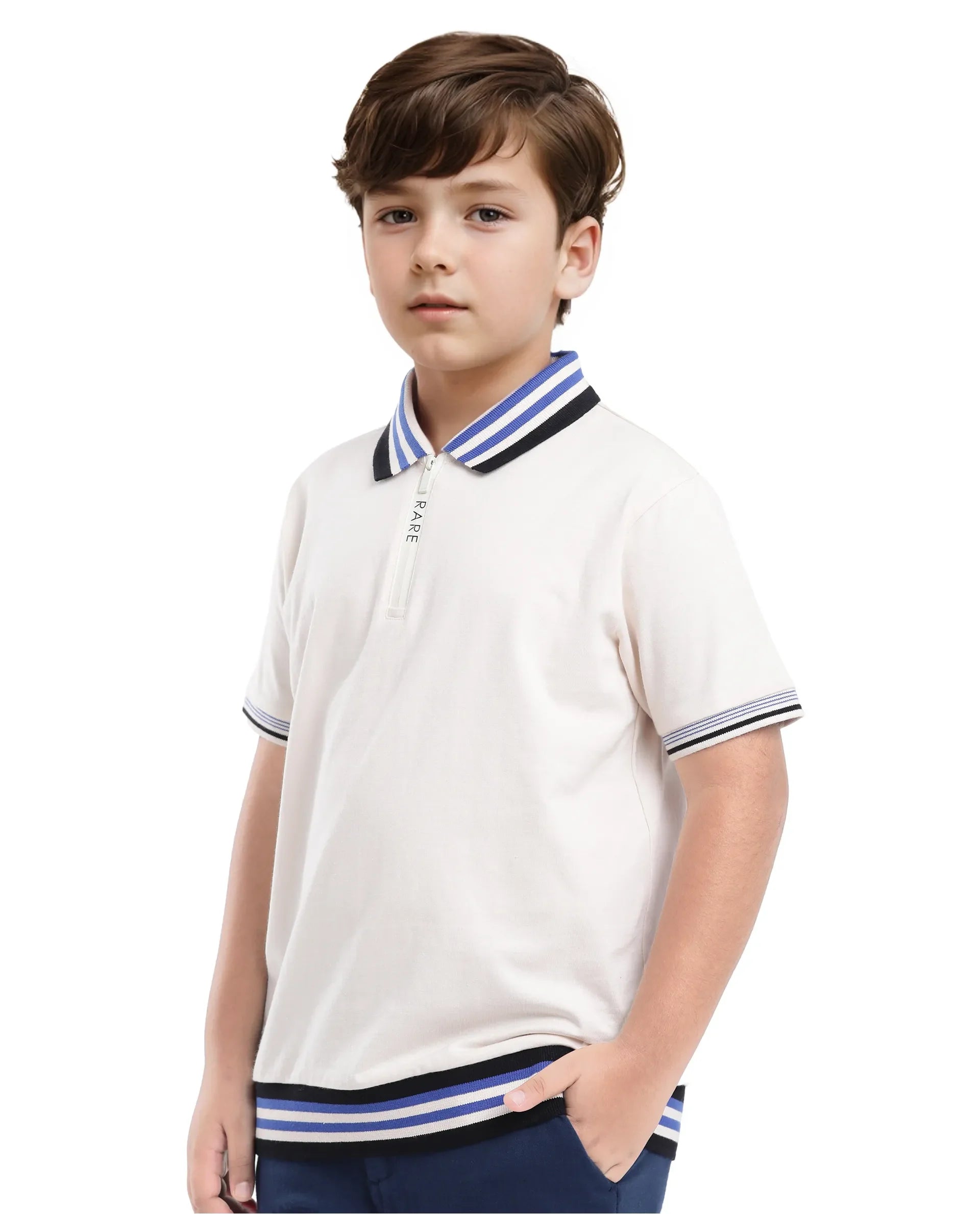 Boys White Casual Regular Fit Solid Half Sleeves Polo Tshirt