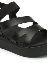 Women's Black Elastic Strap Flatform Sandals