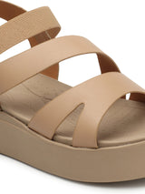 Women's Beige Elastic Strap Flatform Sandals