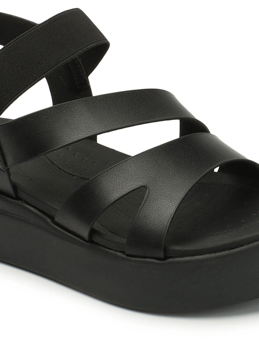Women's Black Elastic Strap Flatform Sandals