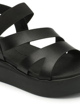 Women's Black Elastic Strap Flatform Sandals