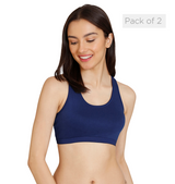 Girls Navy Double Layered Non Wired Full Coverage Racerback Beginner Sports Bra - Pack of 2