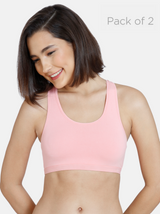 Girls Pink Double Layered Non Wired Full Coverage Racerback Beginner Sports Bra - Pack of 2
