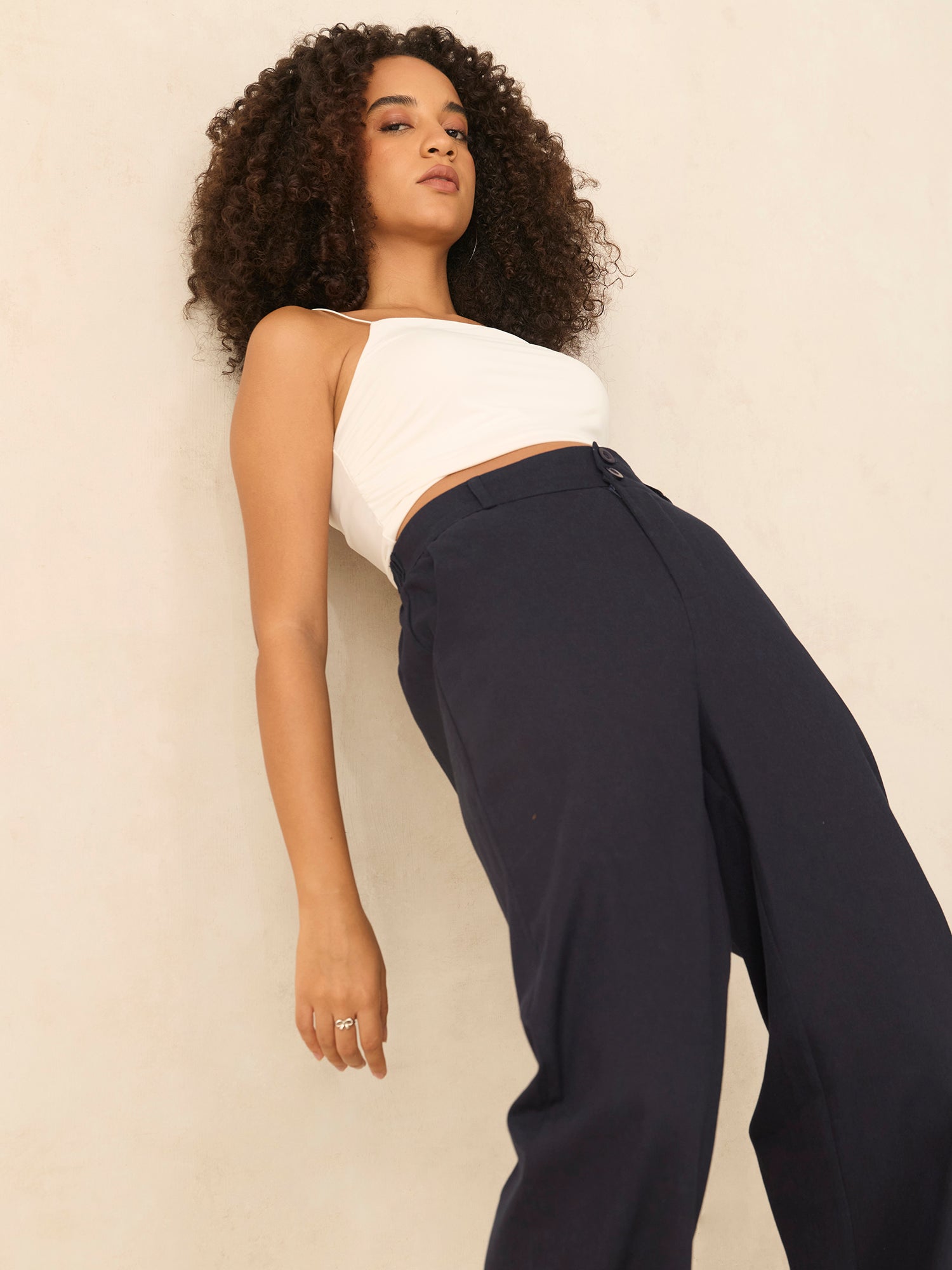 Women's Blue Casual Straight Fit Trouser
