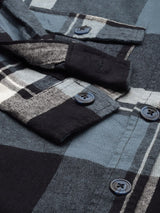 Men's Regular Fit Checkered Full Sleeves Spread Collar Double Flap Pocket Casual Over Shirt
