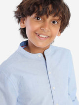 Boys Blue Casual Solid Regular Fit Full Sleeves Shirt