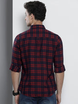 Men's Slim Fit Checkered Full Sleeves Spread Collar Casual Shirt