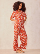 Women's Orange Abstract Print Top and Pants Co Ord Set