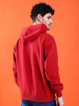 Men's Red Casual Hood Neck Solid Full Sleeves Hoodie