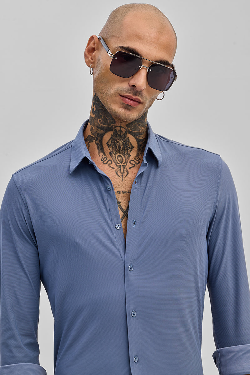 Men's Blue Casual Slim Fit Solid Full Sleeves Shirt