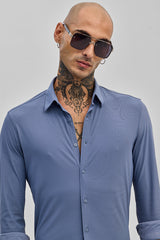 Men's Blue Casual Slim Fit Solid Full Sleeves Shirt