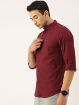 Men's Slim Fit Solid Full Sleeves Mandarin Collar Casual Shirt