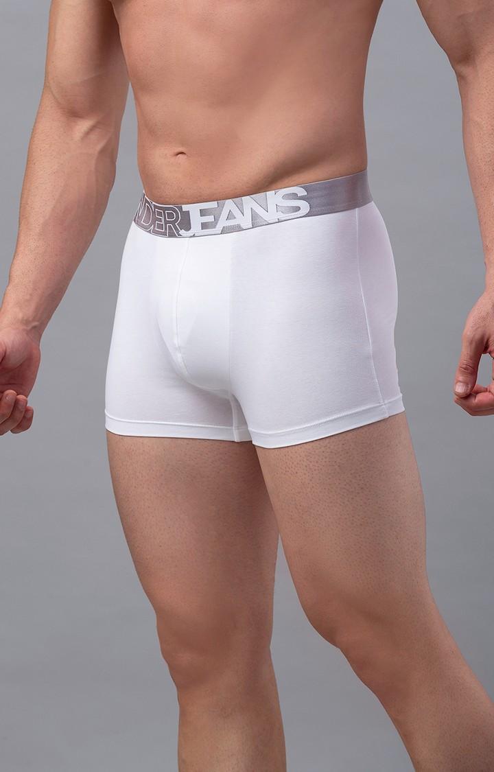 Men's White Mid-Rise Solid Trunk