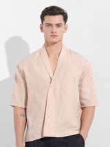 Men's Beige Casual Solid Half Sleeves Shirt