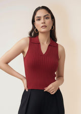 Women's Wine Polo Flat Knit Tank