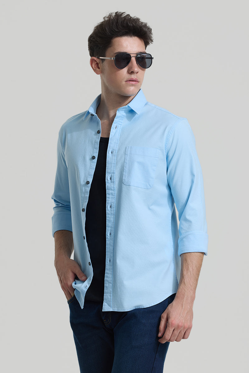 Men's Blue Casual Slim Fit Solid Full Sleeves Shirt