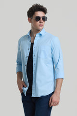 Men's Blue Casual Slim Fit Solid Full Sleeves Shirt