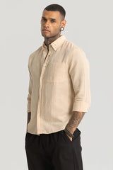 Men's Beige Casual Slim Fit Solid Full Sleeves Shirt