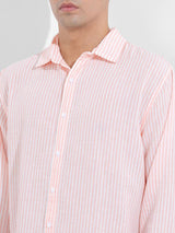 Men's Pink Casual Striped Full Sleeves Shirt