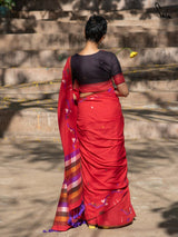 Women's Red Handloom Cotton Saree
