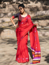 Women's Red Handloom Cotton Saree